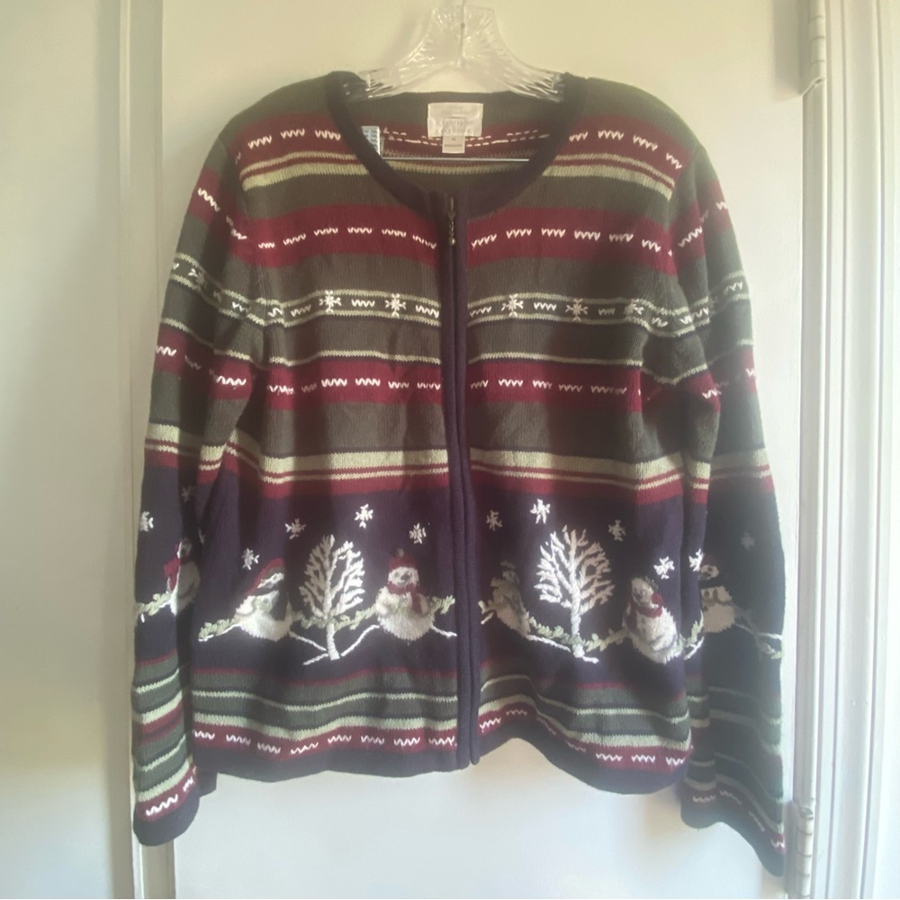 Christopher & Banks Hand-Embroidered Cardigan with Red and Green Stripes‎